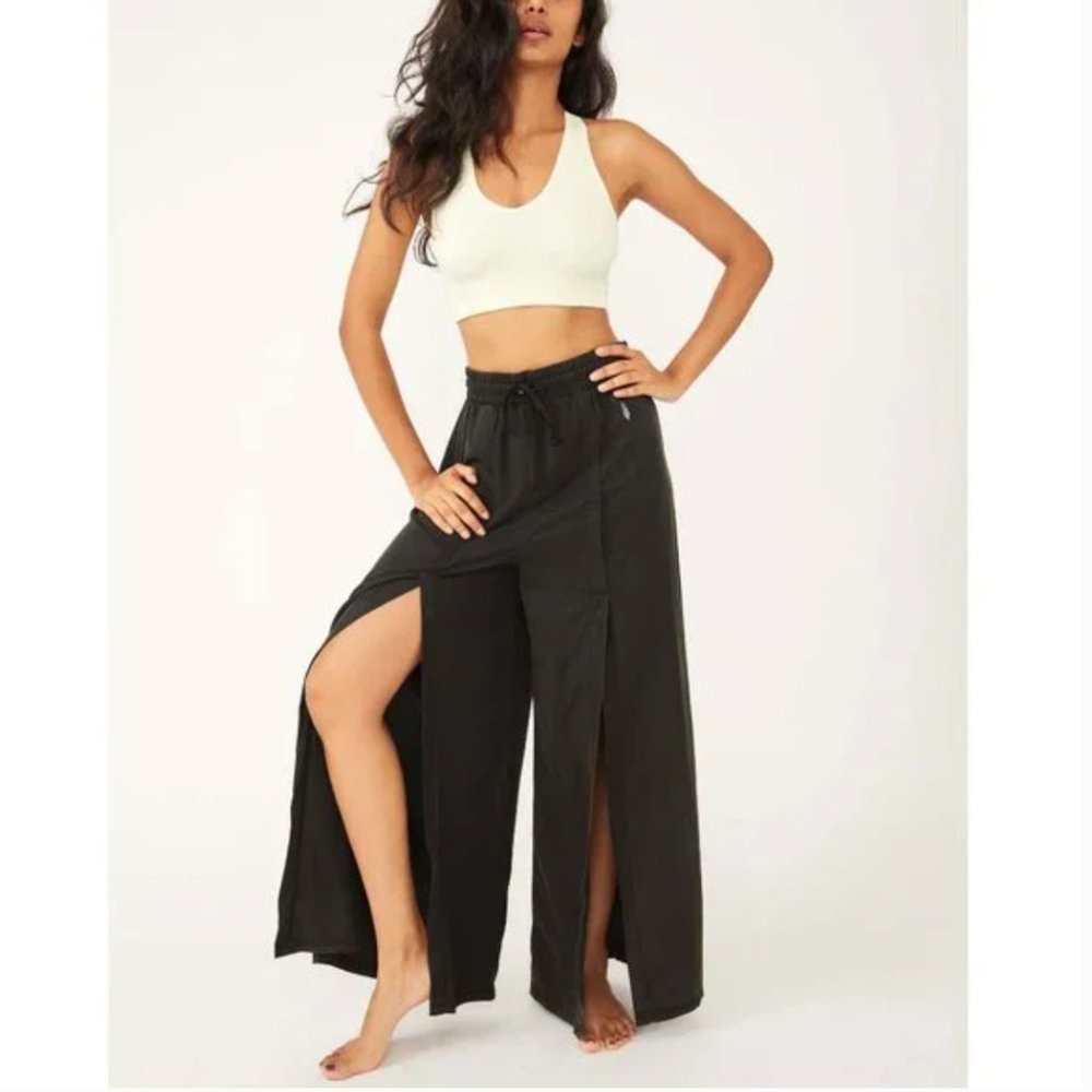 Free People Black Split-Leg Wide Track Pants